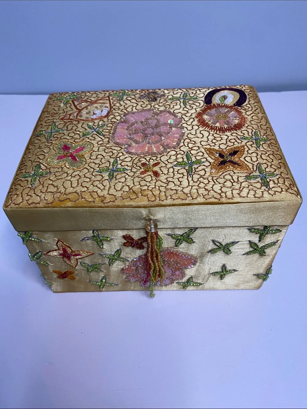Embellished Beaded Gold Jewelry Box